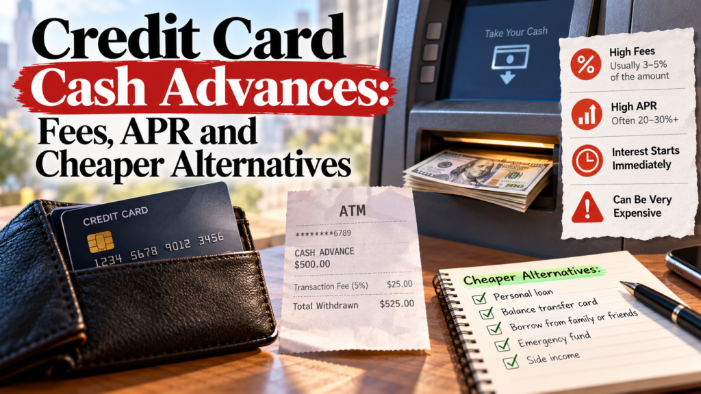 Hand inserting a credit card into an ATM with the cash advance option on screen
