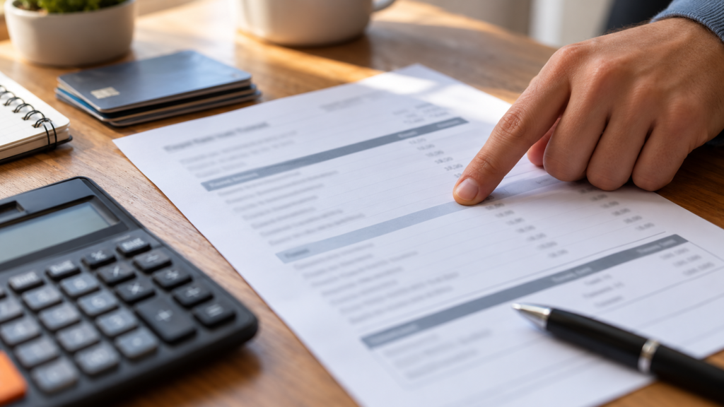 Calculator and a credit card statement with the interest charge line visible